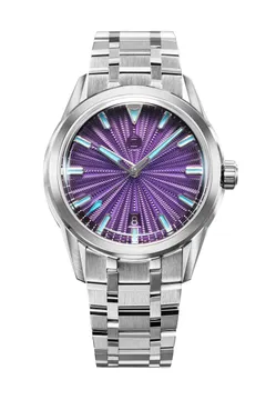 Zelos Helica 39 Vesper, purple fumé guilloché dial with light blue lumed hands and indices