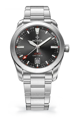 Monta Atlas GMT, charcoal sunburst dial, on bracelet