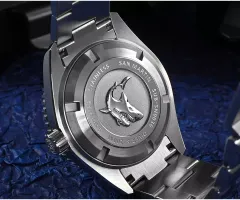 San Martin SN036-G screw-down caseback with embossed shark