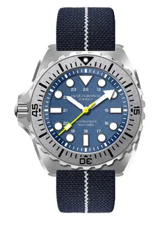 Jacques Bianchi JB300 Indigo Maris, brushed and polished titanium case, deep blue dial, on blue striped strap