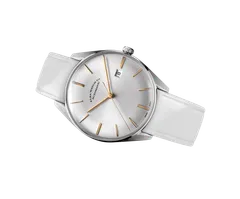 ELKA D01-0808, silver dial, on white veau glacé leather strap