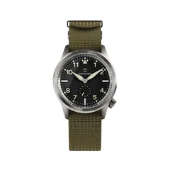 Draken Aoraki Flieger with a triangle-and-dots marker at 12 on an olive nylon strap