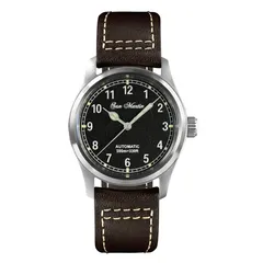 San Martin SN034-G with textured black dial on brown leather strap