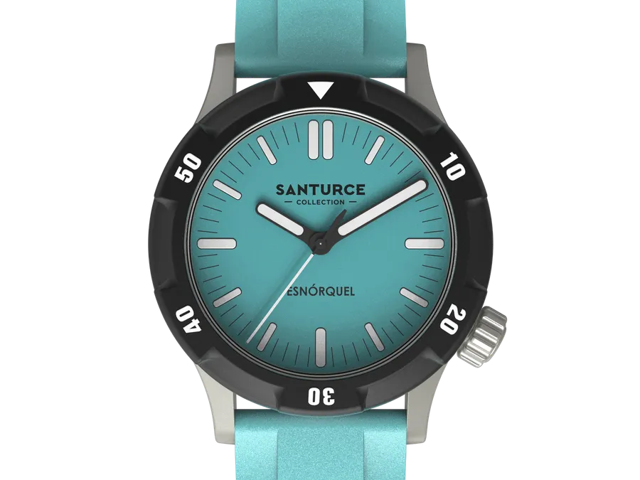 Santurce Collection Esnórquel with turquoise dial and black bezel on turquoise rubber strap