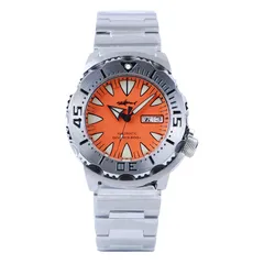 Heimdallr Sharkey Ocean Monster with orange dial on steel bracelet