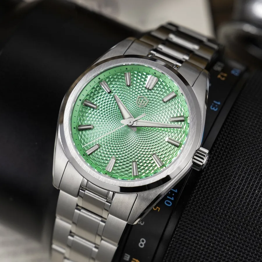 Watchdives WD0003G with mint green spiral guilloché dial