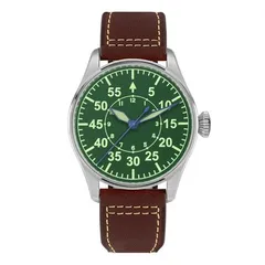 San Martin SN060-G 42mm pilot with Type B green dial on brown leather strap