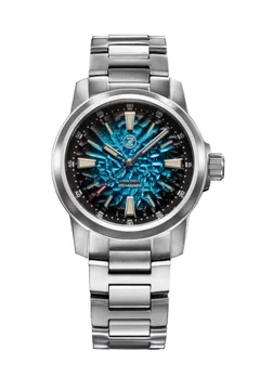 Zelos Aurora Field 38mm Ti, teal hammered fumé dial