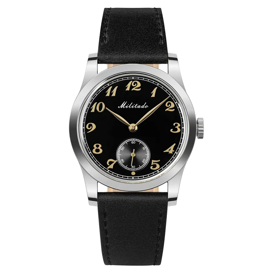 Militado ML01 (Sapphire) with Enamel Black small-seconds dial on leather strap
