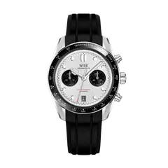 Wise Adamascus AD8CHRO01 chronograph, white panda dial, on black FKM rubber strap