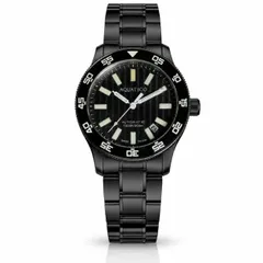 Aquatico Sea Sentinel Tritium in black DLC with black dial, on the black bracelet