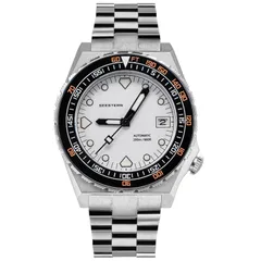 Seestern S407-600T.WC with white dial and black ceramic bezel on steel bracelet