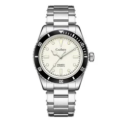 Cadisen C8206 with cream dial and black bezel on a steel bracelet