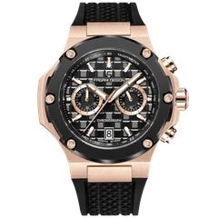 Pagani Design PD-YS032 with rose-gold-tone case, black bezel and black dial on black rubber strap