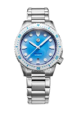 Zelos Mako 300m Diver, blue-to-white reverse fumé dial, white ceramic bezel
