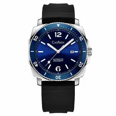 Cadisen C8199 with blue dial and bezel on a black rubber strap