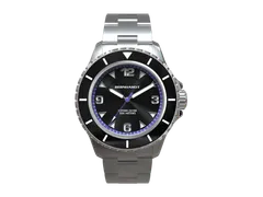 Bernhardt Cipher Diver Purple, black bezel and dial with purple minute track, on steel bracelet