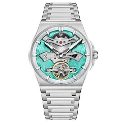 Pagani Design PD-YS028 with open-worked mint green dial on steel bracelet