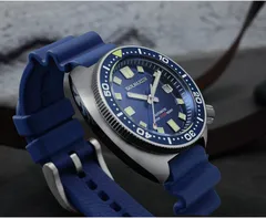 San Martin SN047-G-R with blue sunburst dial on blue rubber strap