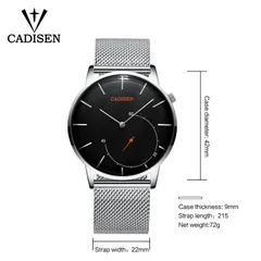 Cadisen C2029 dimension drawing (42mm, 9mm thick, 22mm strap, 72g)