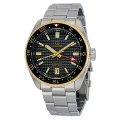 Islander Waffle Dial GMT ISL-213 with black waffle dial, gold accents and black ceramic bezel with gold numerals