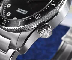 San Martin SN0142-G screw-down crown at 4 o'clock with hexagon logo