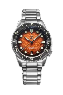 Zelos Mako 300m Diver, hammered orange fumé dial, black bezel