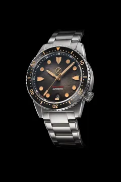 Zelos Mako V3 300m in steel, black fumé dial with gilt hands, black bezel, on steel bracelet