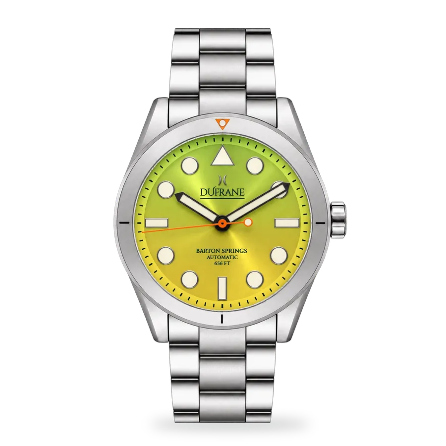 DuFrane Barton Springs MkIV, Margarita lime dial without date, on 3-link bracelet