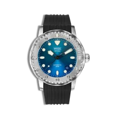 Wise Diving 300M Gen 2 DSX323 in steel, blue sunburst dial, on black FKM rubber strap