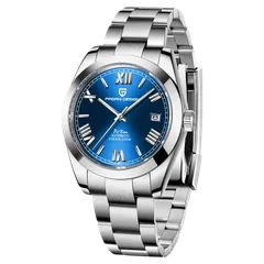Pagani Design PD-1691 with blue dial and polished smooth bezel on steel bracelet