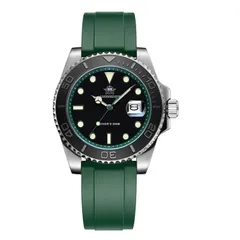 Addiesdive AD2040 with green chapter ring and black bezel on a green rubber strap