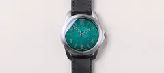 anOrdain Model 2 mkI Turquoise Fumé, turquoise fumé enamel dial, on black shell cordovan strap