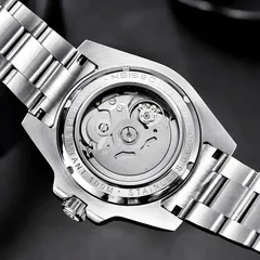 Pagani Design PD-1726 display caseback engraved "Water resistant 100M", showing a Seiko NH-type movement