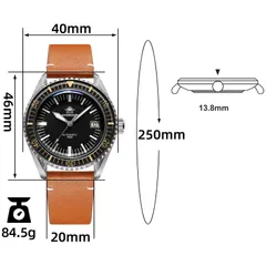 Addiesdive AD2058 dimension graphic on the leather strap (250mm, 84.5g)