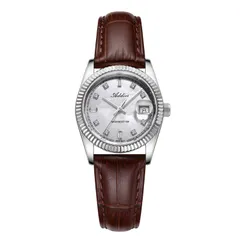 Addies AW25905 in steel on the brown leather strap