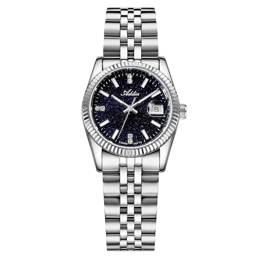 Addies AW25912 with blue aventurine dial, fluted bezel and steel jubilee bracelet
