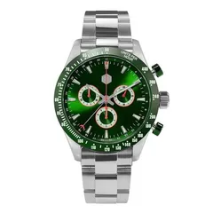 San Martin SN018 chronograph with green dial and green tachymeter bezel on steel bracelet