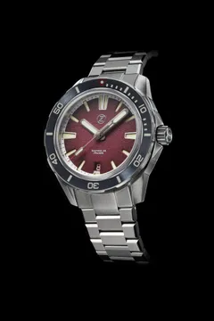 Zelos Swordfish 40mm SS Burgundy, burgundy sand-textured dial, black ceramic bezel, on bracelet