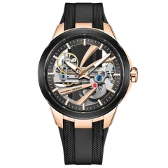 Pagani Design PD-YS030 with rose-gold-tone case, black bezel and black chapter ring on black rubber strap