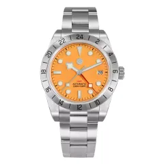 San Martin SN0054-G-C2 39mm NH34 GMT with orange dial and date at 3 on bracelet