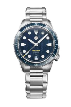Zelos Mako 300m Diver, blue falcon's eye stone dial, blue sapphire bezel