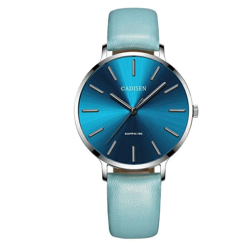 Cadisen C6136 with blue sunburst dial on a light blue leather strap