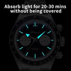 Addiesdive AD2558 in the dark, hands and hour markers glowing blue