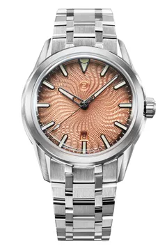 Zelos Helica 42 Salmon, salmon fumé guilloché dial with black hands and indices