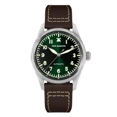 San Martin SN030-G-A3 with sunray green Type A dial on brown leather strap