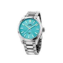 Wise Adamascus AD933 in 904L steel, bright sky blue sunray dial without date, on 904L bracelet