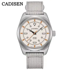 Cadisen C8246 with cream dial and orange accents on a light grey canvas strap