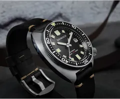 San Martin SN047-G with matte black dial on black leather strap