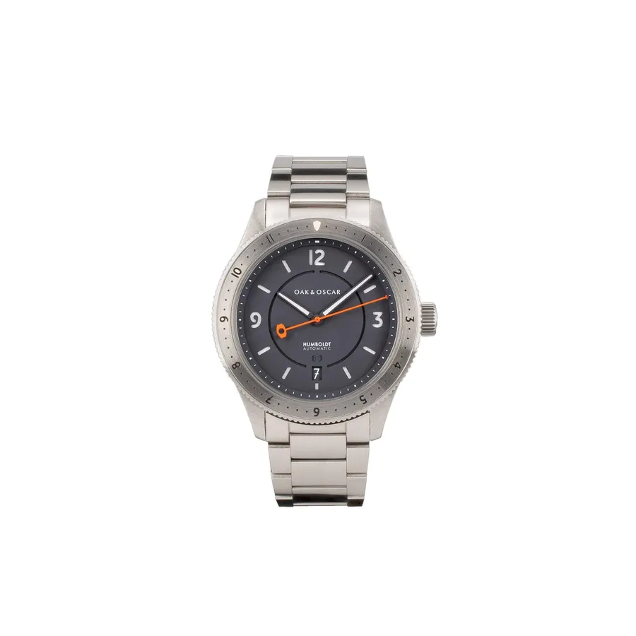 Oak & Oscar Humboldt 12-hr, grey sandwich dial, 12-hour bezel, on steel bracelet